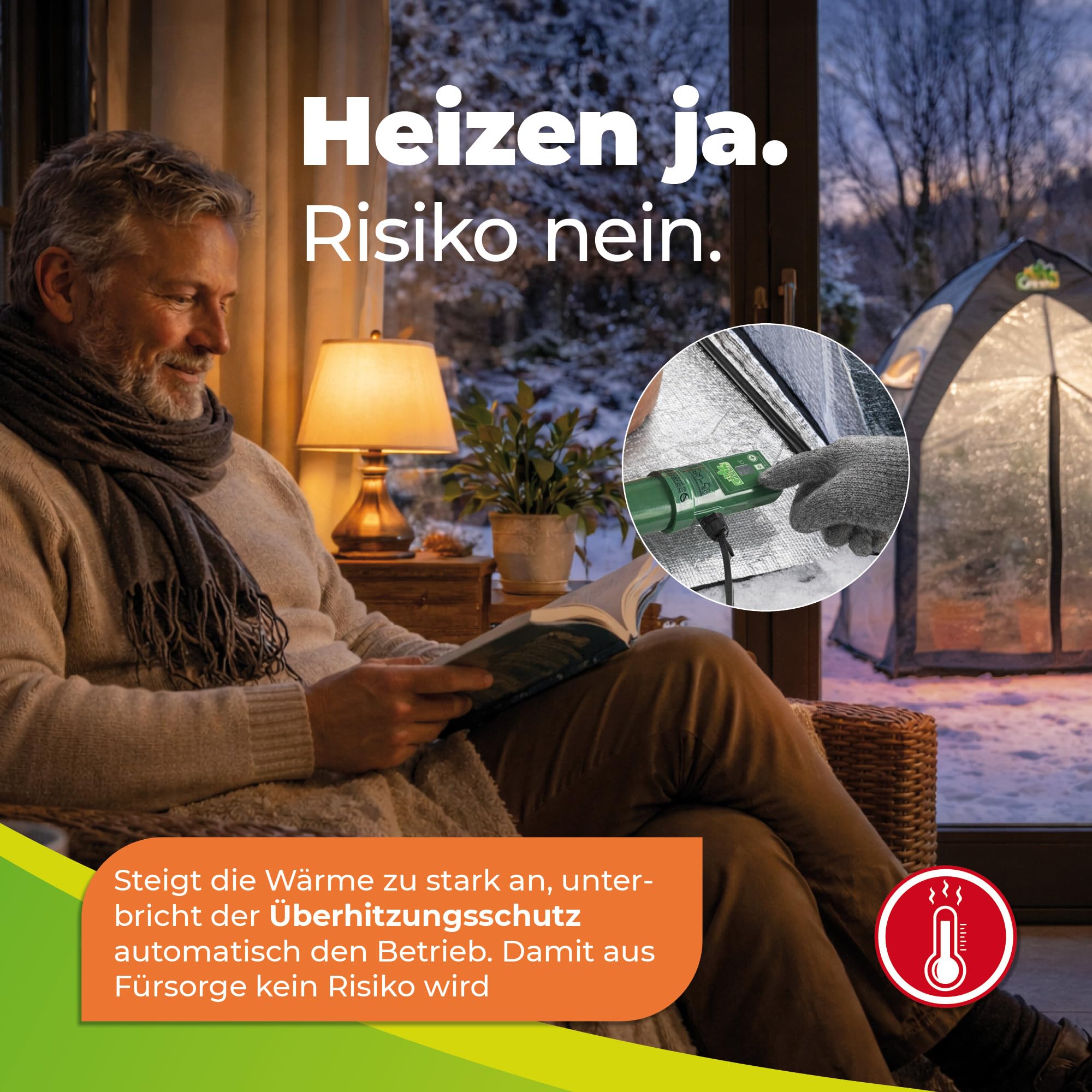 BioGreen elektrische Heizung für Gewächshäuser | Frostwächter inkl. Digitalthermostat | 135 W Gewächshausheizung mit Überhitzungsschutz | IP55