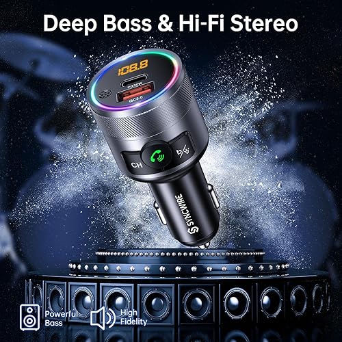 Miniatura 5 de Syncwire Transmisor FM Bluetooth 5.4 para coche, 38 W PD y QC3.0 Dual USB Carga Bluetooth Adaptador de coche Micrófono y sonido de graves MP3