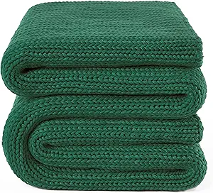 Guohaoi Knitted Weighted Blanket for Adults (Green 60"x80" 15lbs) No Beads Cooling Throw Blanket for Hot Sleepers, Home Decor Breathable Chunky Knit Heavy Blanket Use on Queen/King Size Bed