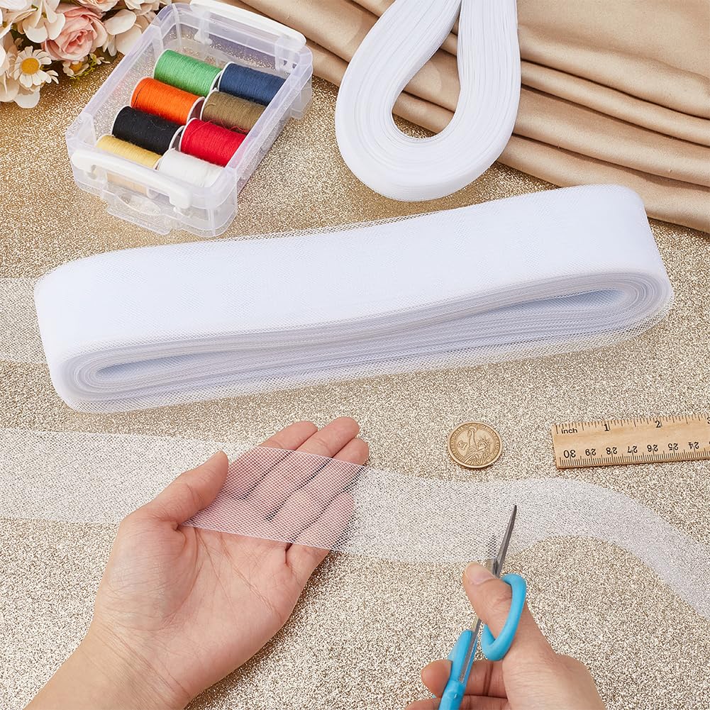 HOBBIESAY 150 Yards 3 Styles White Horsehair Braid 12/26/50mm Polyester Stiff Boning Hair Ribbon Decorative Horse Hair Braid Trim for Wedding Dress Dance Formal Dress Skirt Hat Accessories - Image 3