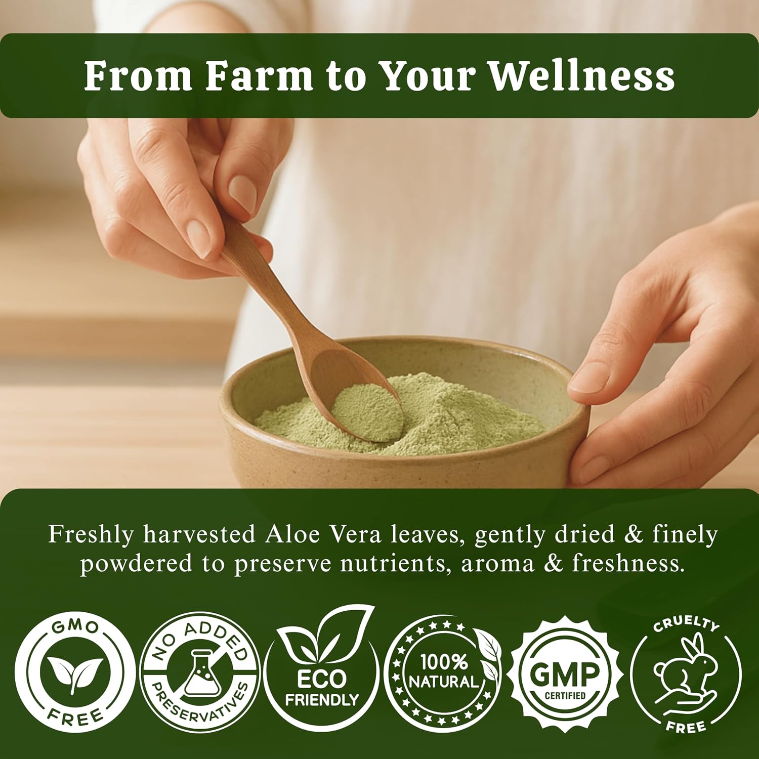 Aloe Vera Powder 100g – Pure & Natural Aloe Powder for Skin, Hair & DIY Beauty Care, Vegan, Non-GMO, Gluten-Free, for Face Packs, Hair Masks & Smoothies
