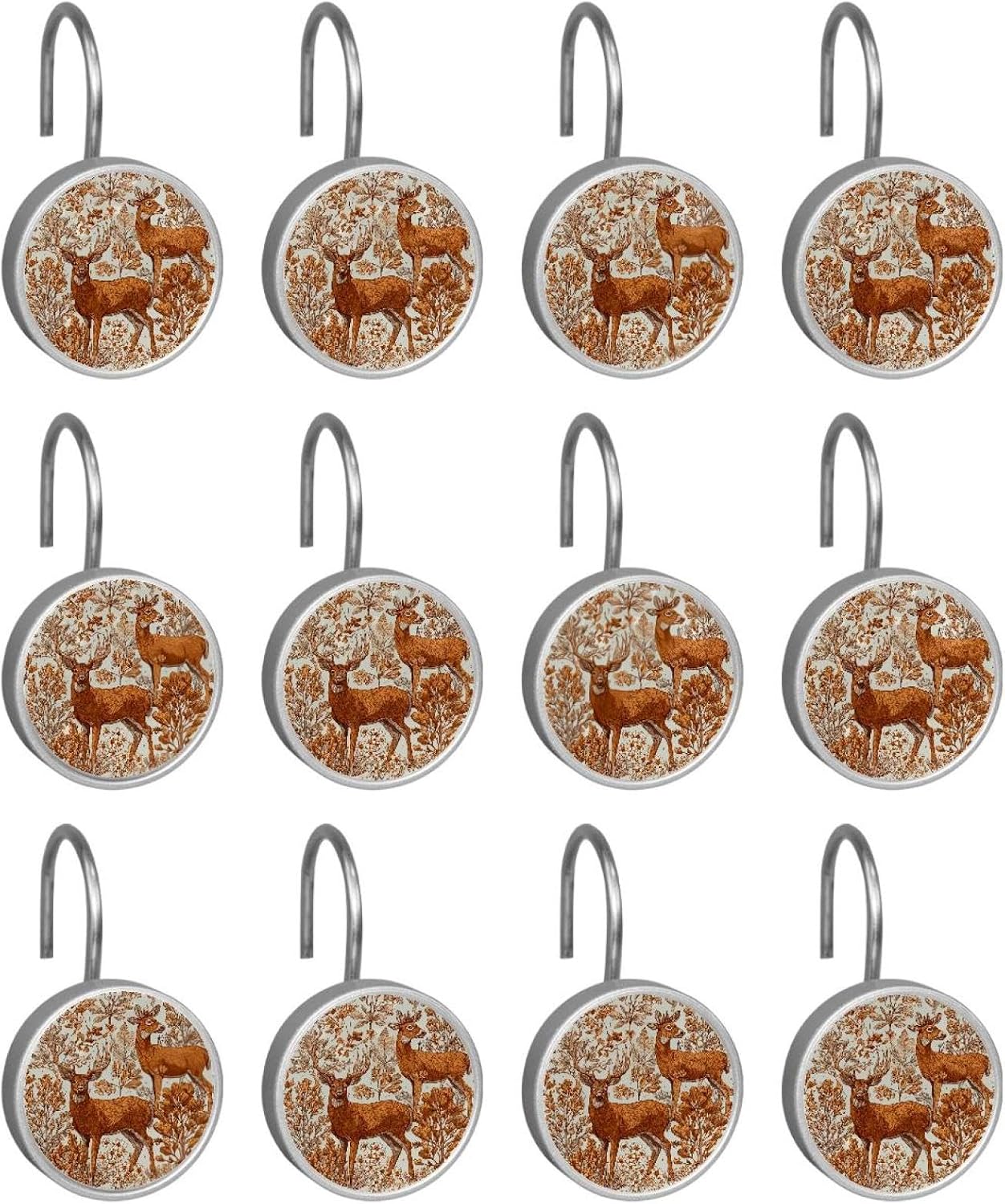 Set of 12 Shower Curtain Hooks, Shower Curtain Rings Crystal Glass Decorative Bathroom Hook, Deer Pattern (2)