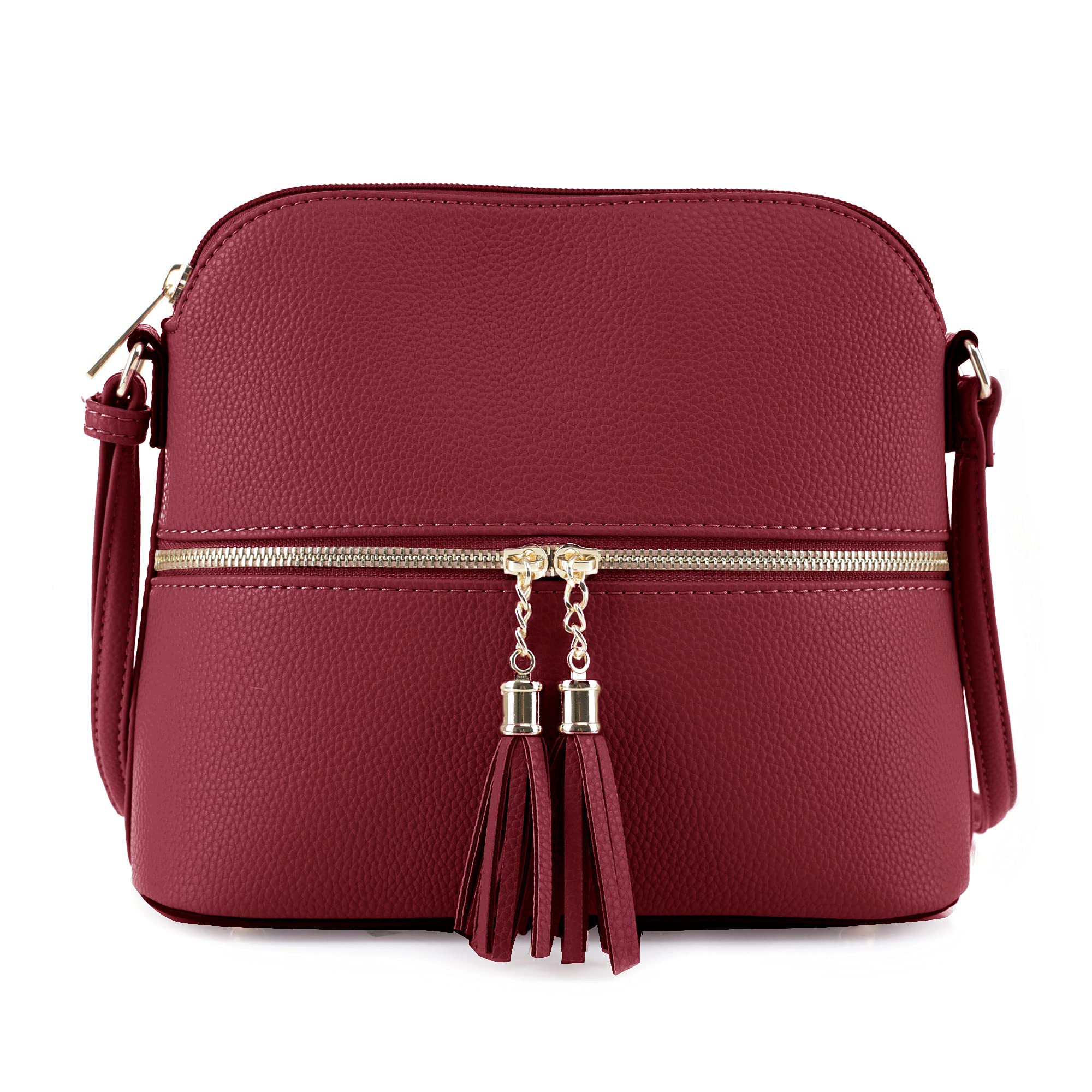 SG SUGU Lunar Lightweight Medium Dome Crossbody Bag Shoulder Bag with Tassel | Zipper Pocket | Adjustable Strap