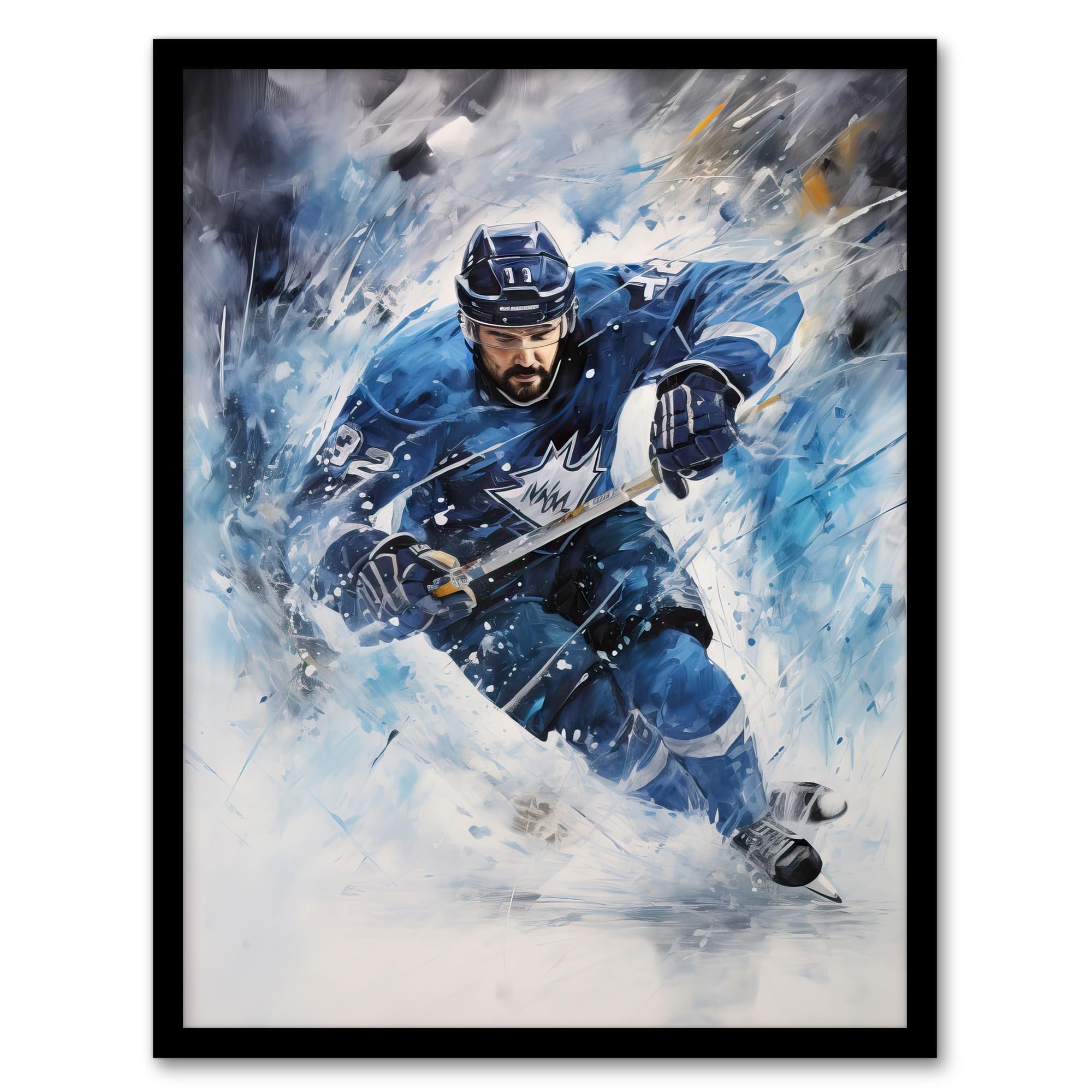 Artery8 Ice Hockey Skater Roughing Action Artwork Man Cave Artwork Framed Wall Art Print 18X24 Inch