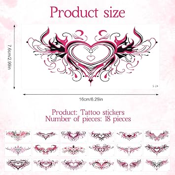 18pcs Sexy Belly Temporary Tattoos, Large Black Red Lace Waterproof Fake Body Tattoo Stickers for Women Girls Waist Abdomen Navel Decals