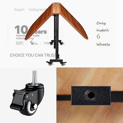 Miniatura 7 de Mesa multifunción con hojas caídas, mesa de cocina plegable de madera maciza de 47 pulgadas con 6 ruedas (marrón)