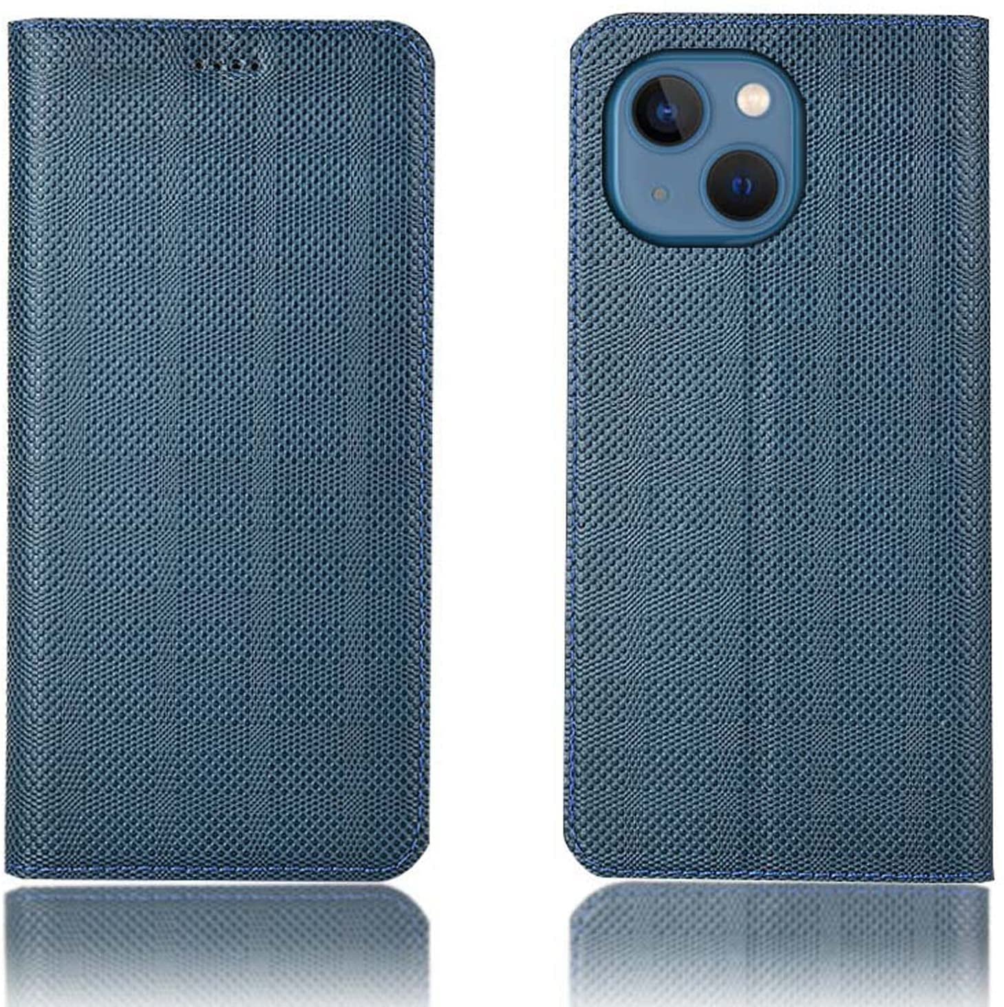 Funda magnética iPhone 13 Mini de cuero azul con tarjetero y función stand 7