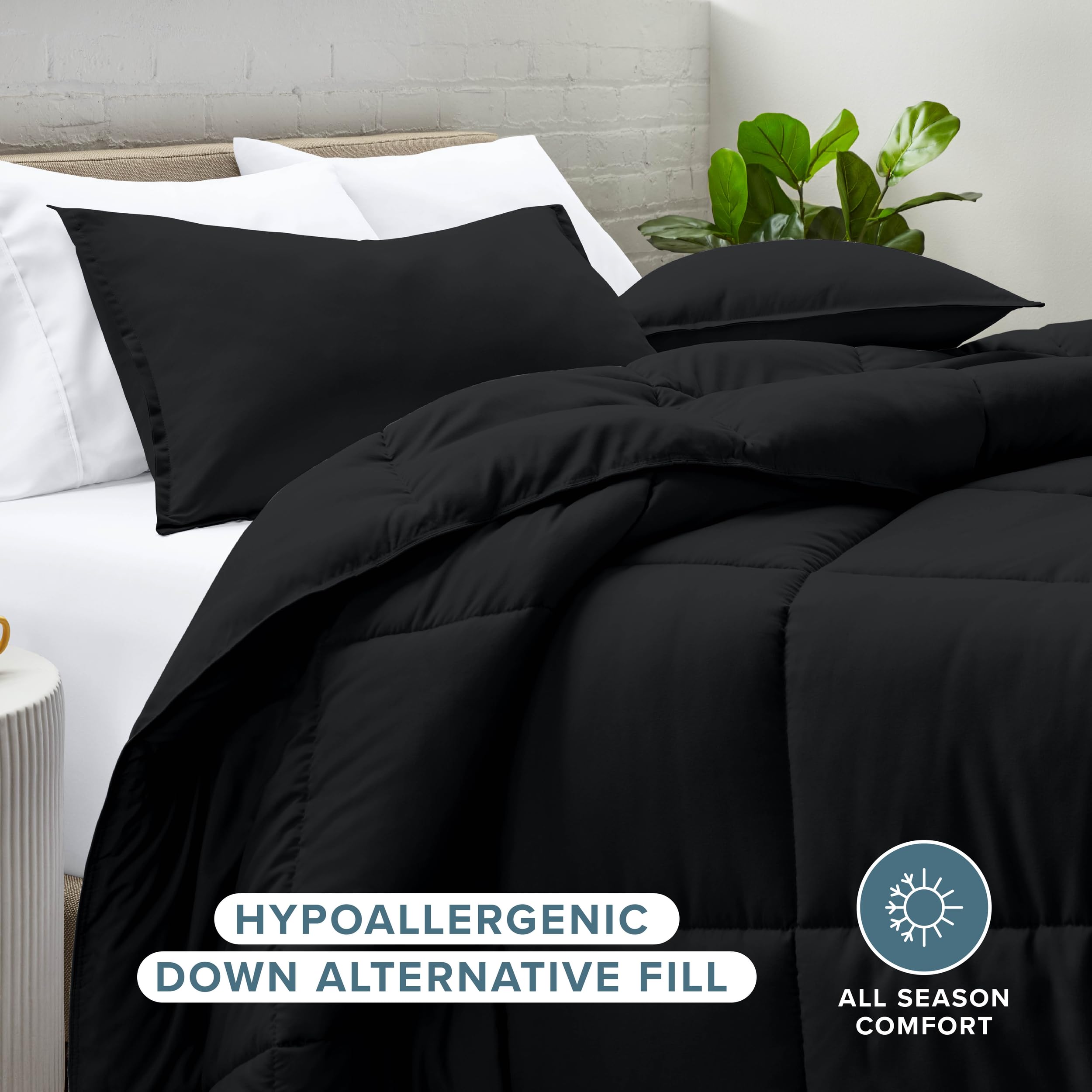 Bare Home Comforter Set - Full Size - Ultra-Soft - Goose Down Alternative - Premium 1800 Series - All Season Warmth (Full, Black)