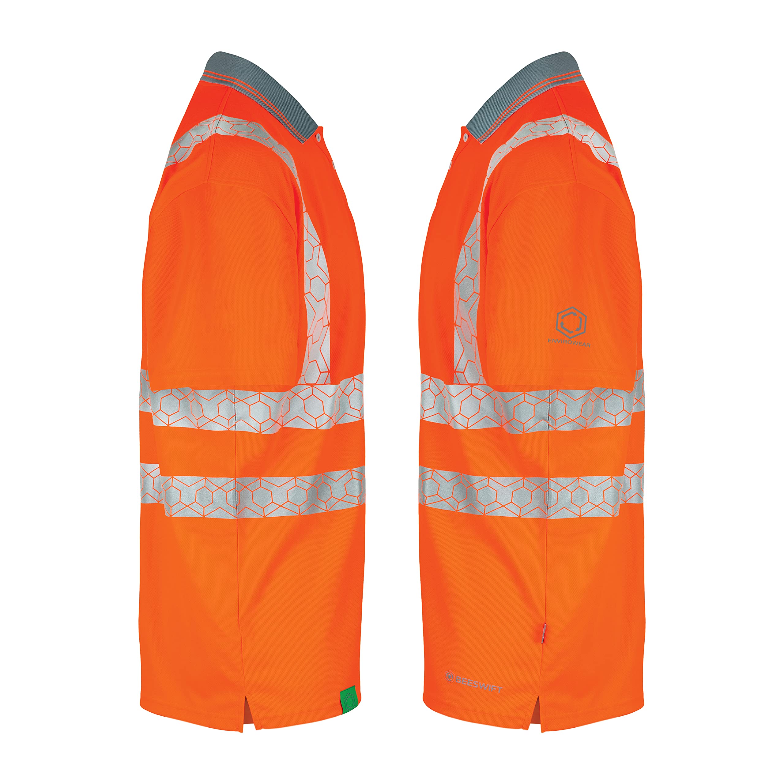 Beeswift Envirowear Hi-Vis Short Sleeve Polo Unisex Reflective Sustainable Safety PPE Workwear - Orange/Saturn Yellow - Sizes S-5XL