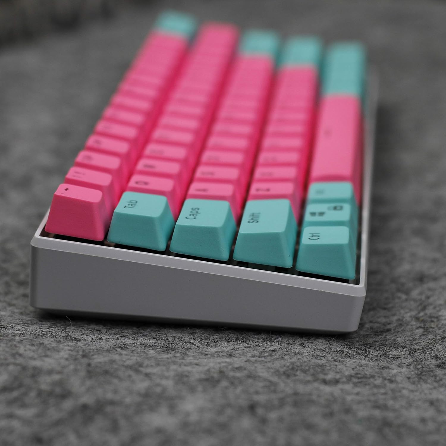 Close-up of CORN PBT keycaps showing texture