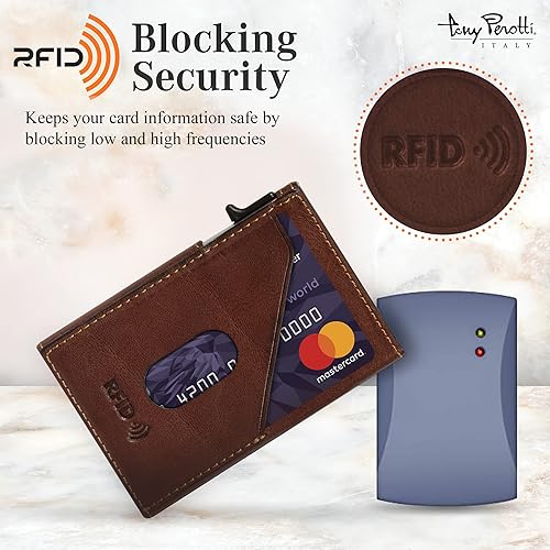Miniatura 3 de Tony Perotti Cartera italiana de cuero de acceso rápido para hombres, billetera delgada RFID con deslizador para tarjetas emergentes y bolsillo para
