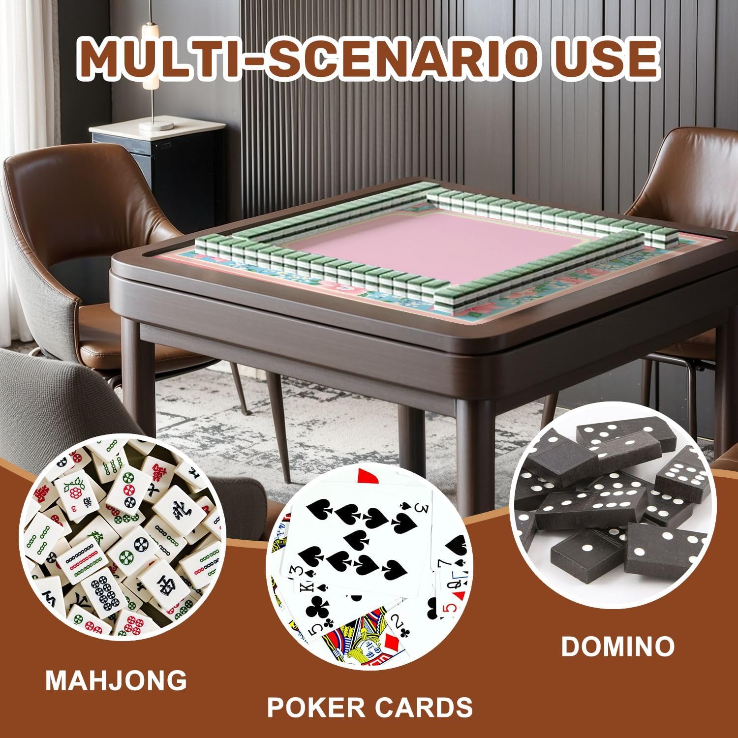 Mahjong Mat with Carrying Bag 31.5" x 31.5" Non-Slip Noise Reduction Pink Blue Floral Frame Elegant Border Flowers Table Mat for Mahjong Poker Dominoes Card Board Tile Games