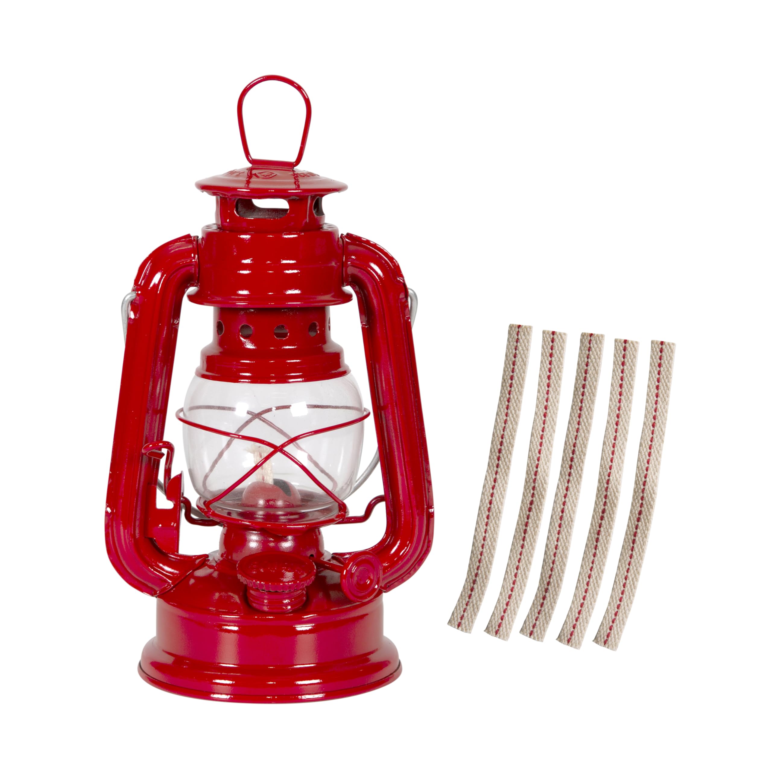 Stansport Hurricane Lantern – Classic Metal Kerosene Oil Lamp with Glass Globe and Adjustable Wick – Portable Emergency Lighting &amp; Decorative Indoor/Outdoor Camping Lantern, Red