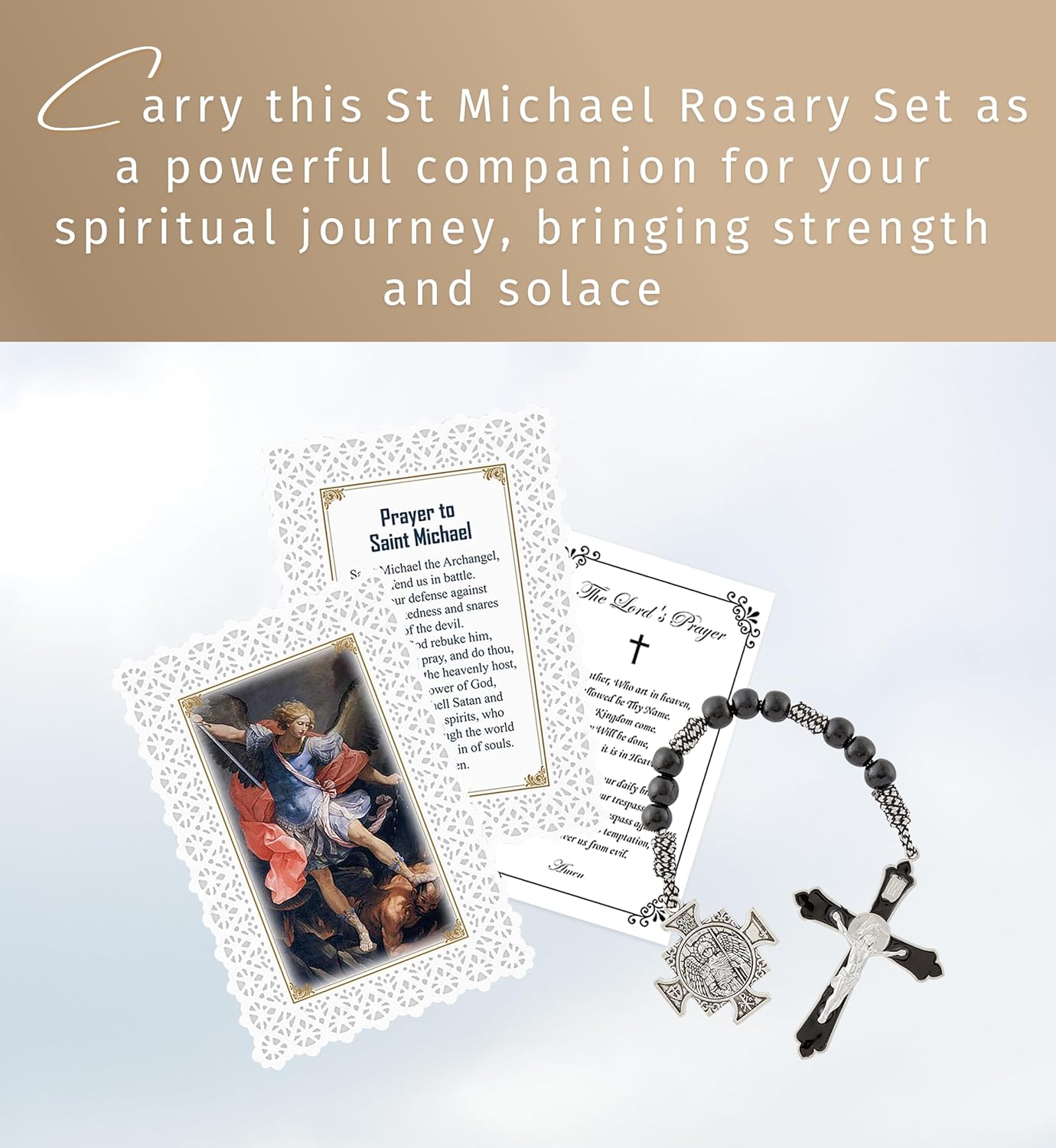 Trendzeen St Michael Rosary For Men - Catholic One Decade Pocket Rosary Beads, Saint Michael Card, The Lord's Prayer - Rosario De San Miguel Arcangel - 3 Items Set - Image 2