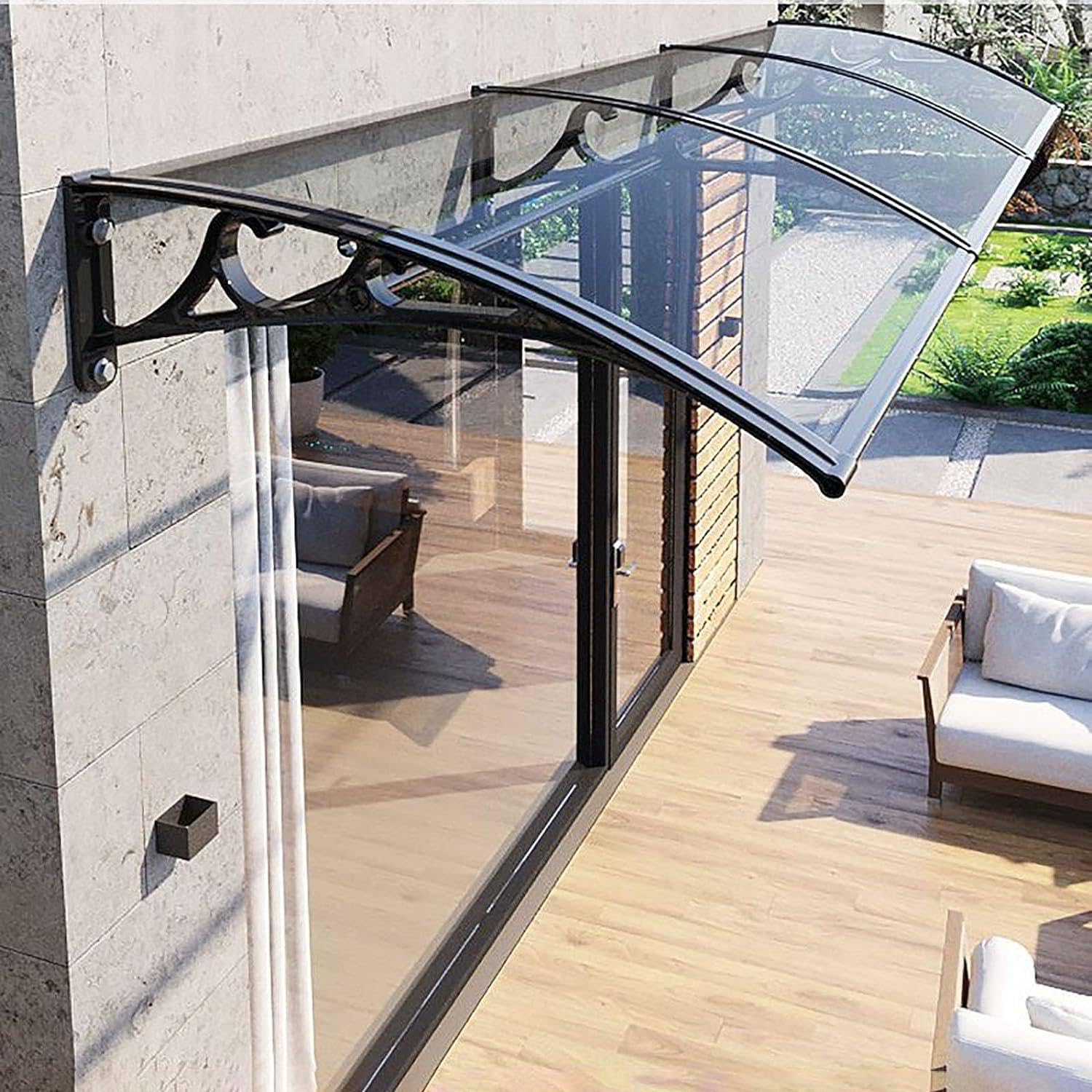 GJZQDKX Window Awnings Exterior with Aluminum Bracket, Awning for Door Entrance, Overhang Awning for Windows, Polycarbonate Awning & Canopies, Door Awnings Exterior Rain Snow,60x100cm/24x39in