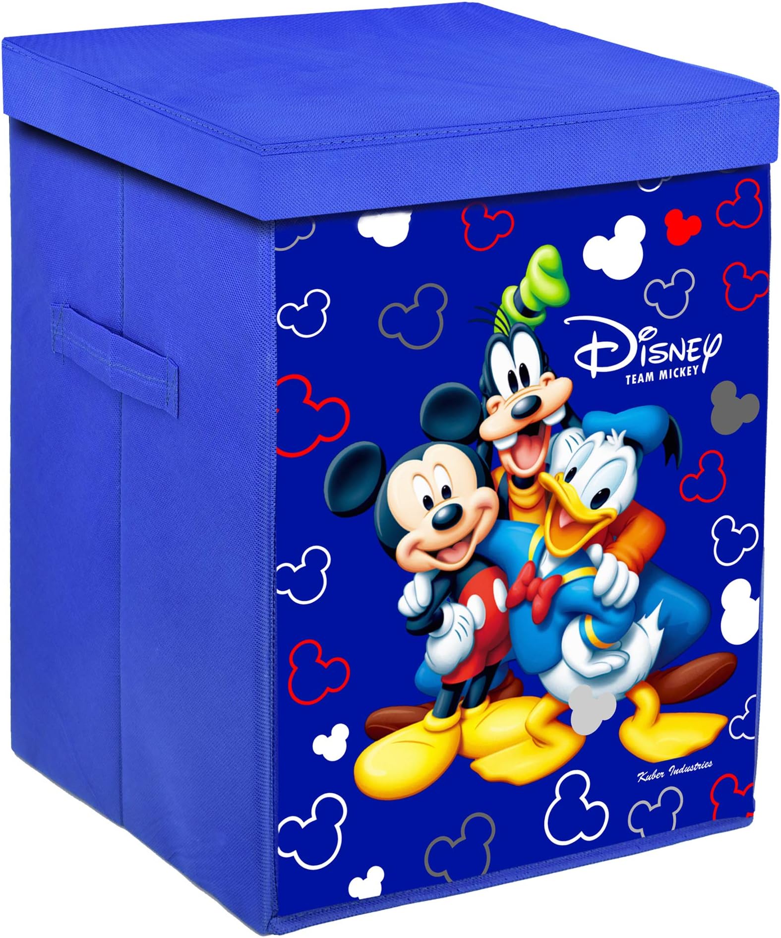 Disney Team Mickey Round Laundry Bag/Bin|Water Proof Canvas Material & 3D Disney Print|Toy Storage & Cloth Organizer with Lid & Handles|Size 37 x 37 x 46 Cm,(Royal Blue)-KUBMART1212