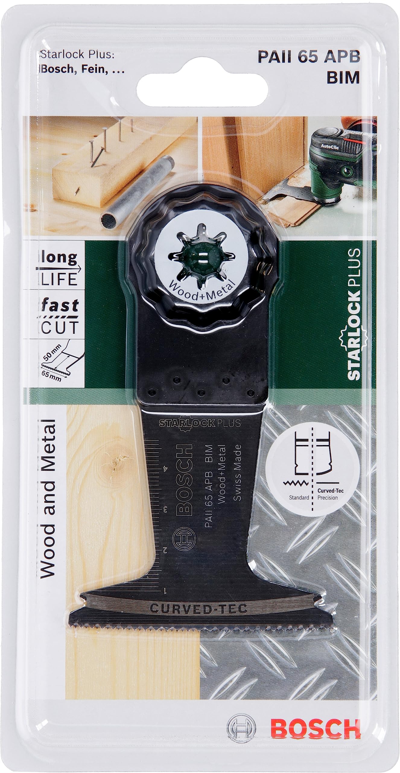 Bosch Professional Starlock - Hoja de sierra de inmersión para madera y metal, BIM AII 65 APB, 40 x 65 mm
