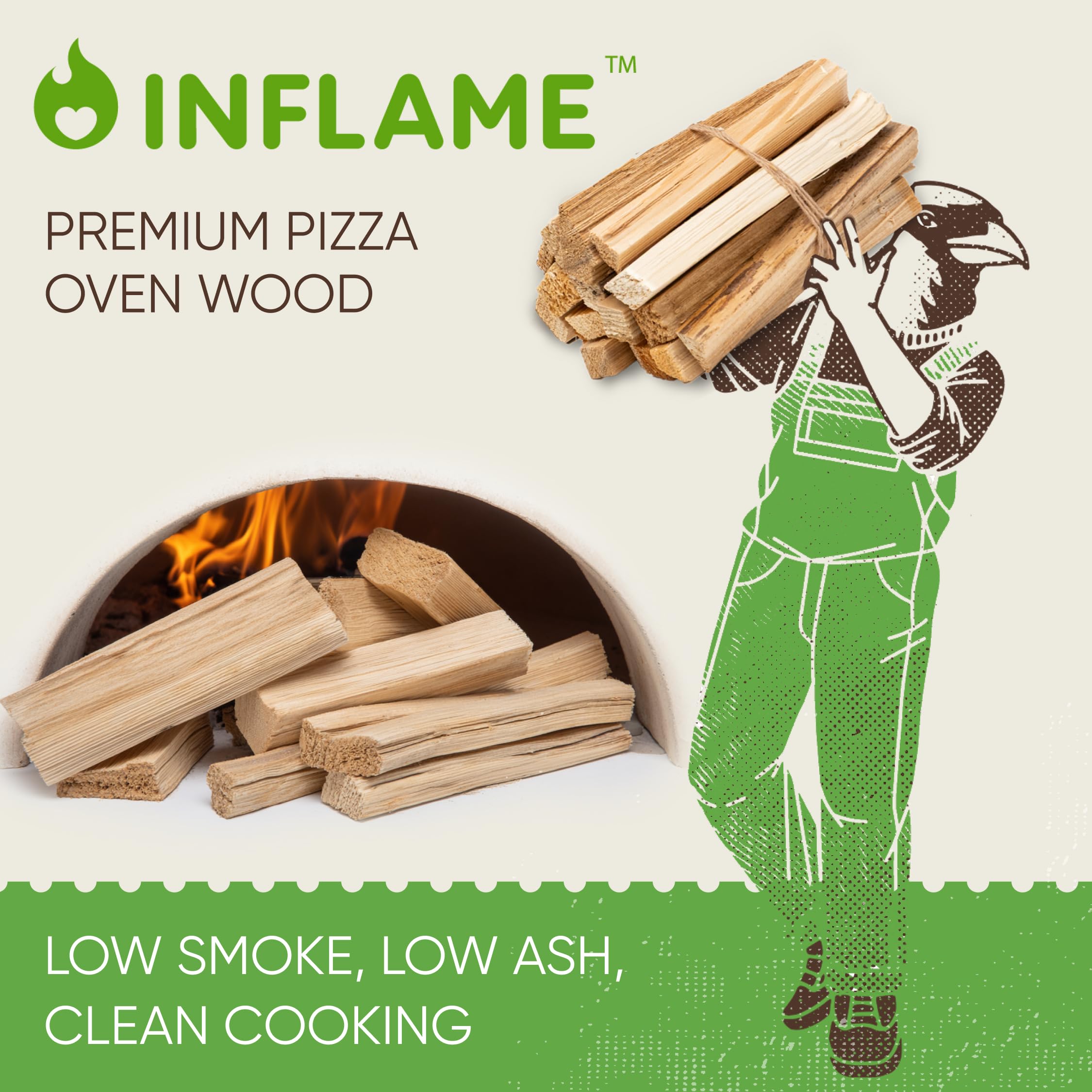 Inflame Buchen-Pizzaofen Holz – ofengetrocknete 12,7 cm Minischeite, Rindenfreies Brennholz für Pizzaöfen, Ooni, Gozney, Soloherd, BBQ, Grills & Smoker