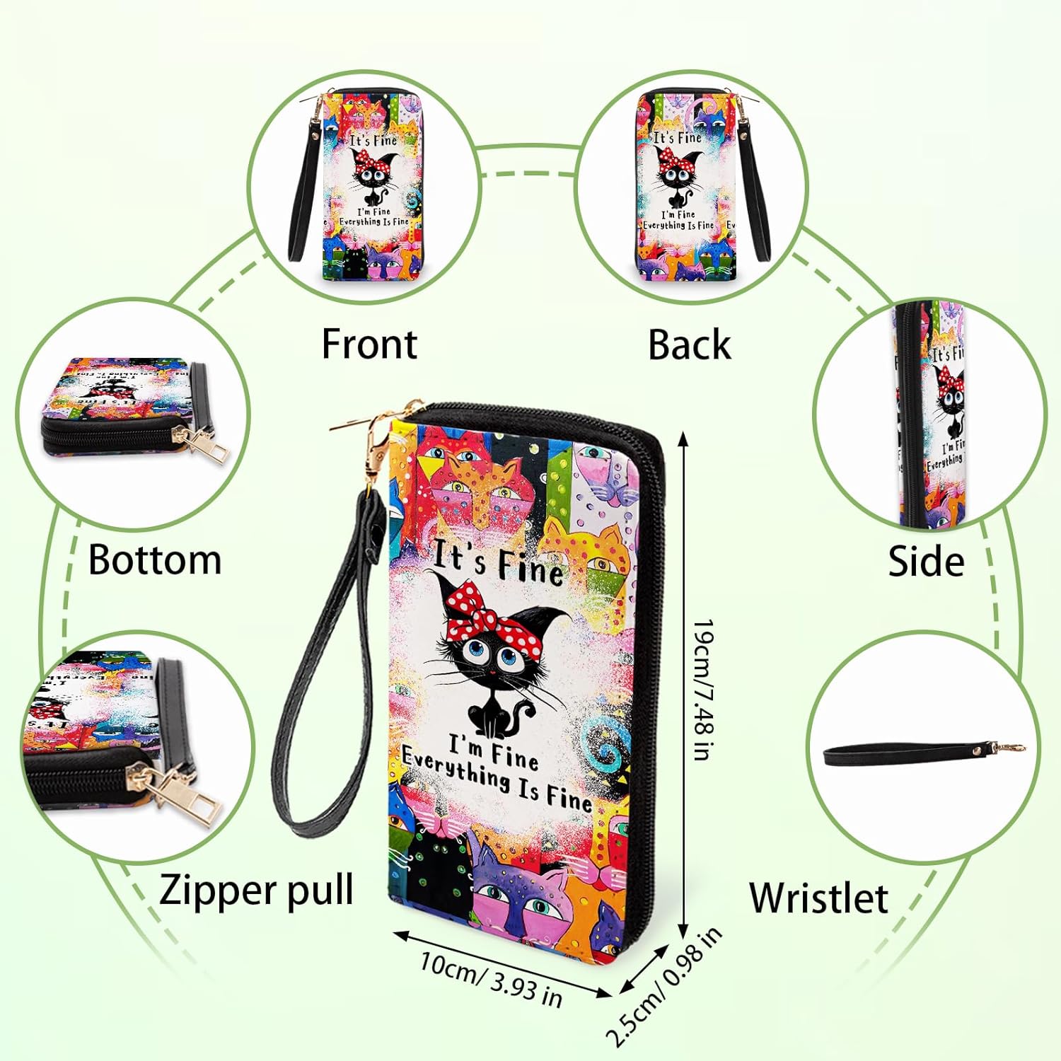 Black Cat Wallets for Women - Slim PU Leather Womens Wallet with Cash Zipper Coin Purse, Small Credit Card Holder Travel Wallet, Wristlet Wallets for Female Ladies Teen Girls Purse(Cat Lovers Gift) - Image 2