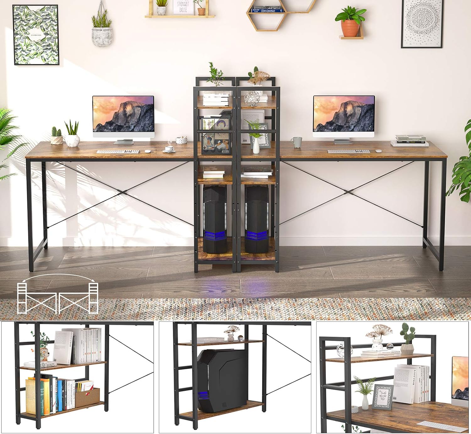 Topfurny Computer Desk with Shelves, 47 inch Modern Writing Study Desk with Storage Shelf, Study Table Work Desk for Small Space Desk with Shelf Office Bookshelf Corner Desk Easy Assemble,Rustic Brown
