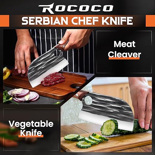 Miniatura 2 de ROCOCO Cuchillo de chef serbio forjado a mano, cuchillo japonés de espiga completa para deshuesar, cortar, cuchillo vikingo con funda para cocina,