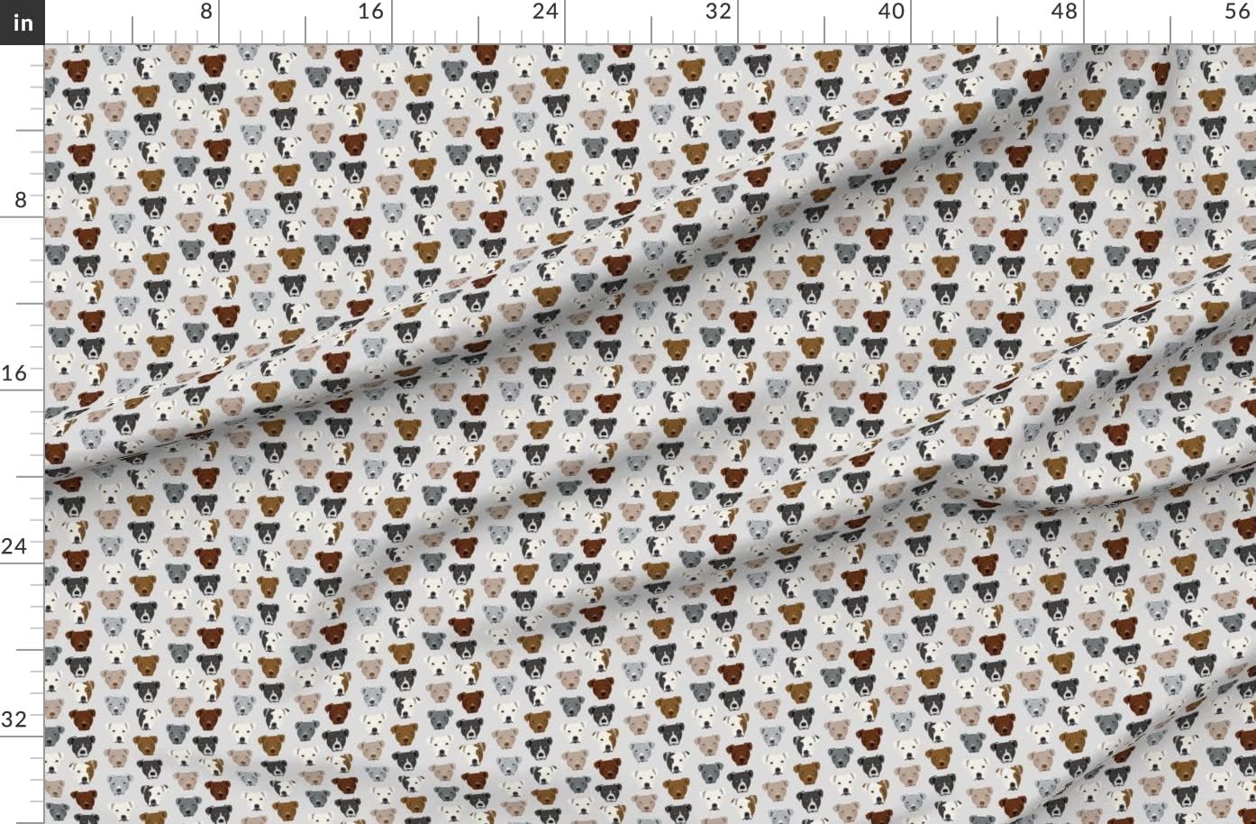 Spoonflower Fabric - Pitbull Heads Smaller Terrier Dog Light Grey Pitbulls Dogs Head Gray Printed on Organic Cotton Sateen Fabric by The Yard - Sewing Quilting Apparel Home Decor
