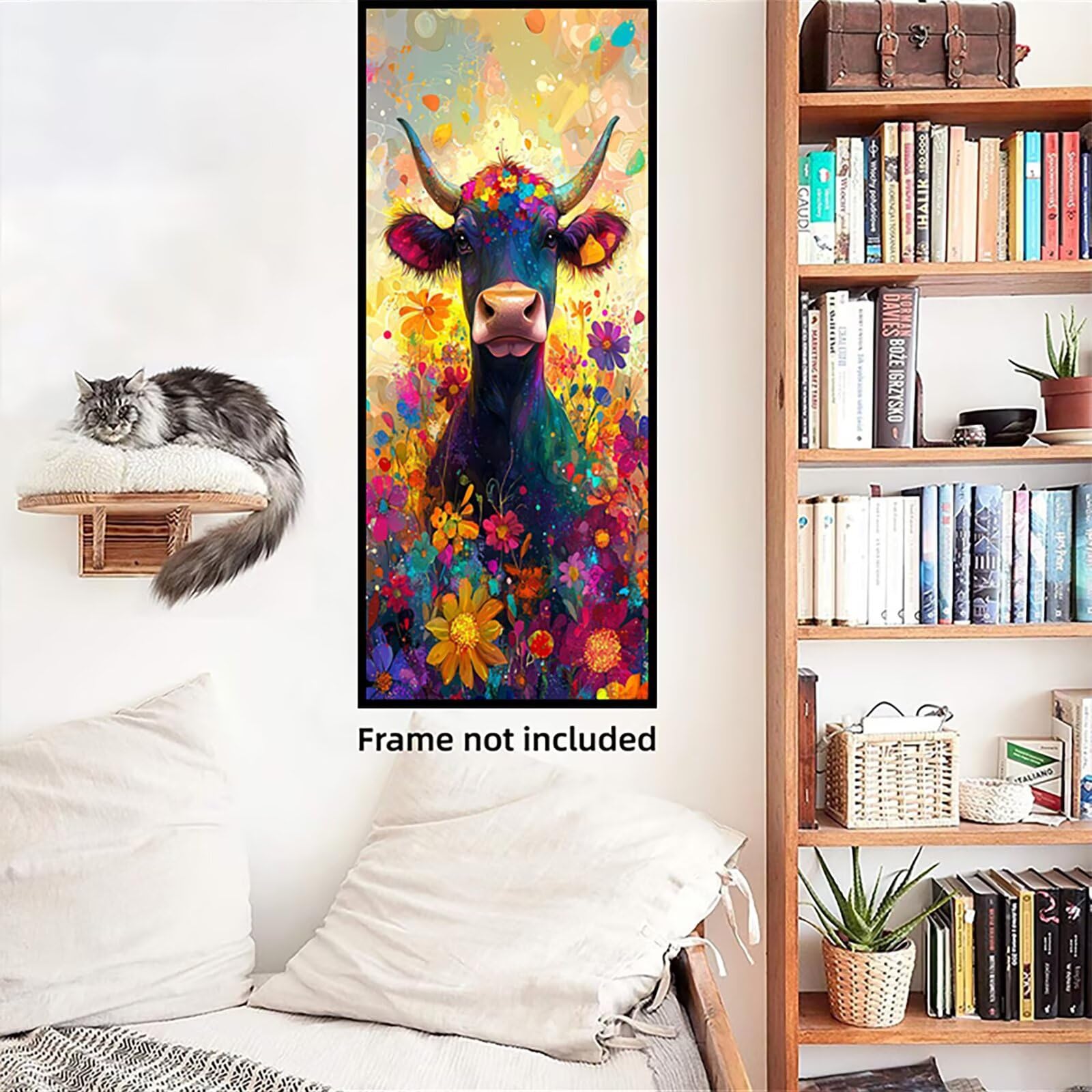 Malen Nach Zahlen 50x150cm Leinwand Blumen Malen Nach Zahlen Erwachsene mit Ohne Rahmen, DIY Kreativ Set für Erwachsene mit Pinseln und Acrylfarbe, Deko Hochlandskühe Landschaft Geschenk, P0M-656