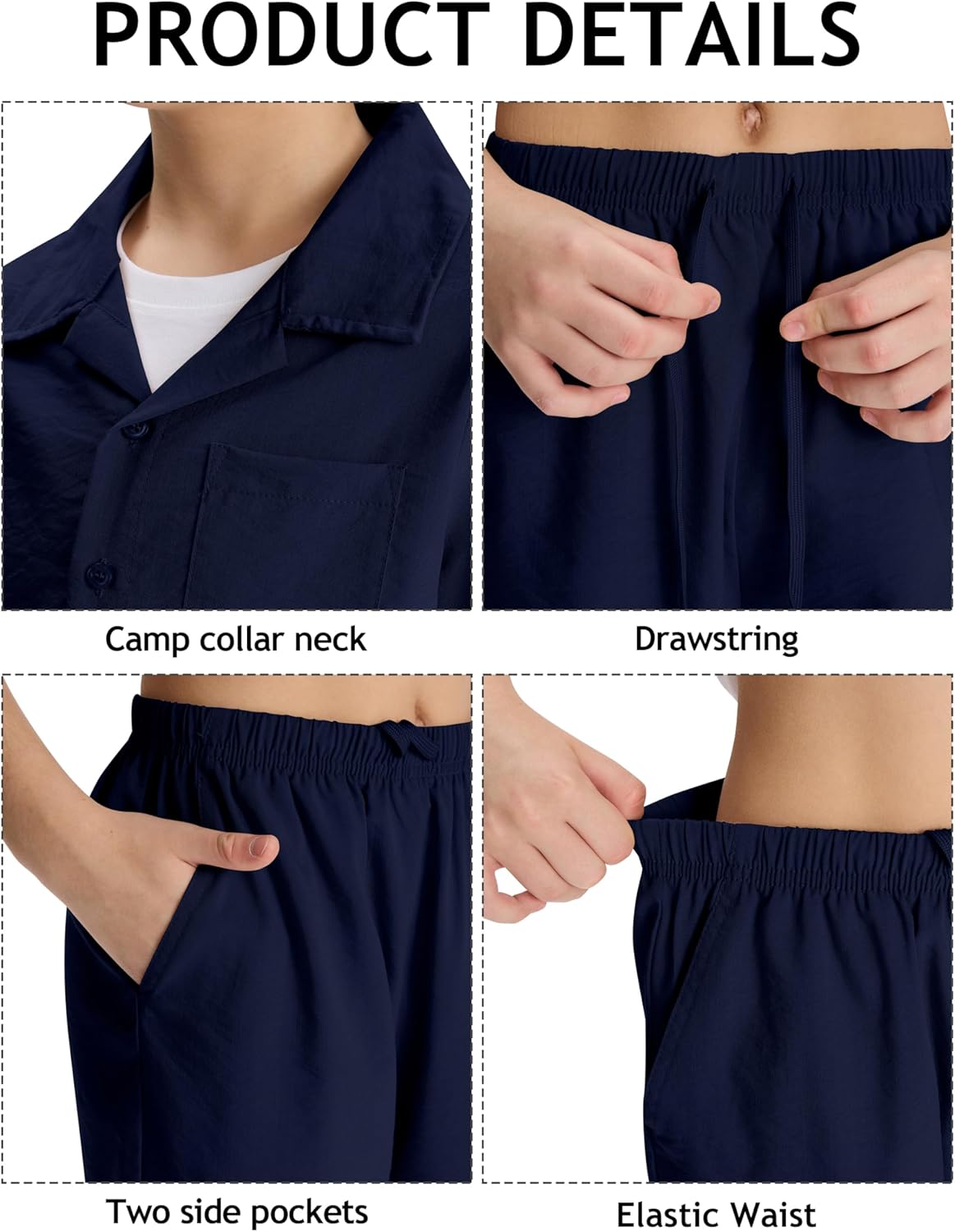 MoFiz Boy's Short 2 Pieces Set Casual Beach Outfits Button Down Shirts Shorts Vacation Texture Sets Kids 6-16 Years - Image 2