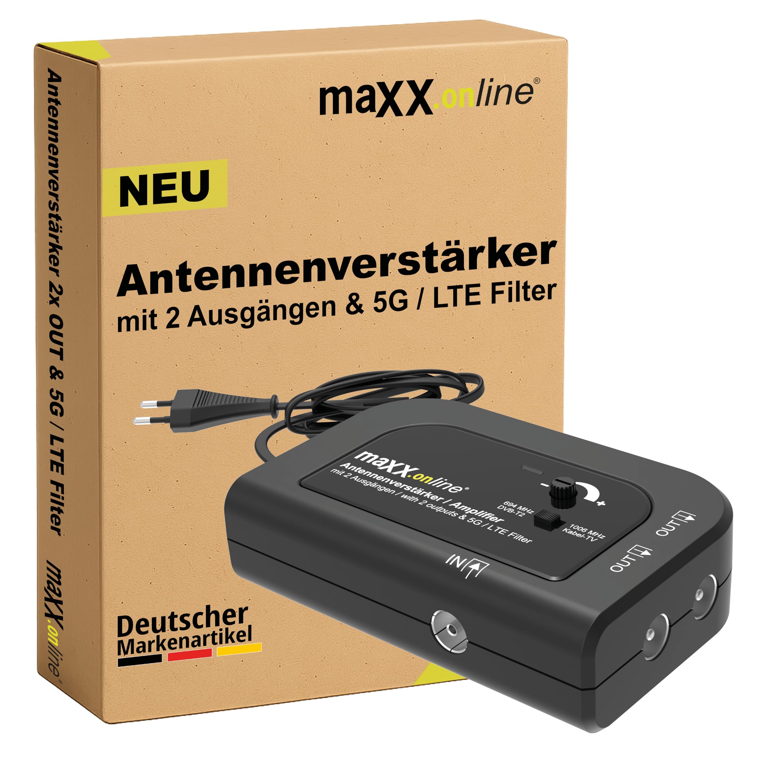Amplificador de Antena con 2 Salidas, Amplificación de 20 dB, Filtro 5G/LTE para DVB-T2, Televisión por Cable, Amplificador de Vivienda, Modelo VST 9342v3