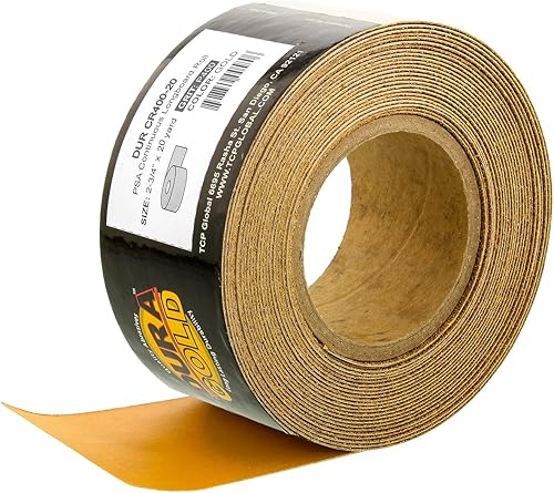 Miniatura 9 de Dura-Gold Papel de lija Longboard PSA 40 grano dorado premium, rollo de 10 yardas, 2-3/4" de ancho, autoadhesivo con respaldo pegajoso, rollo
