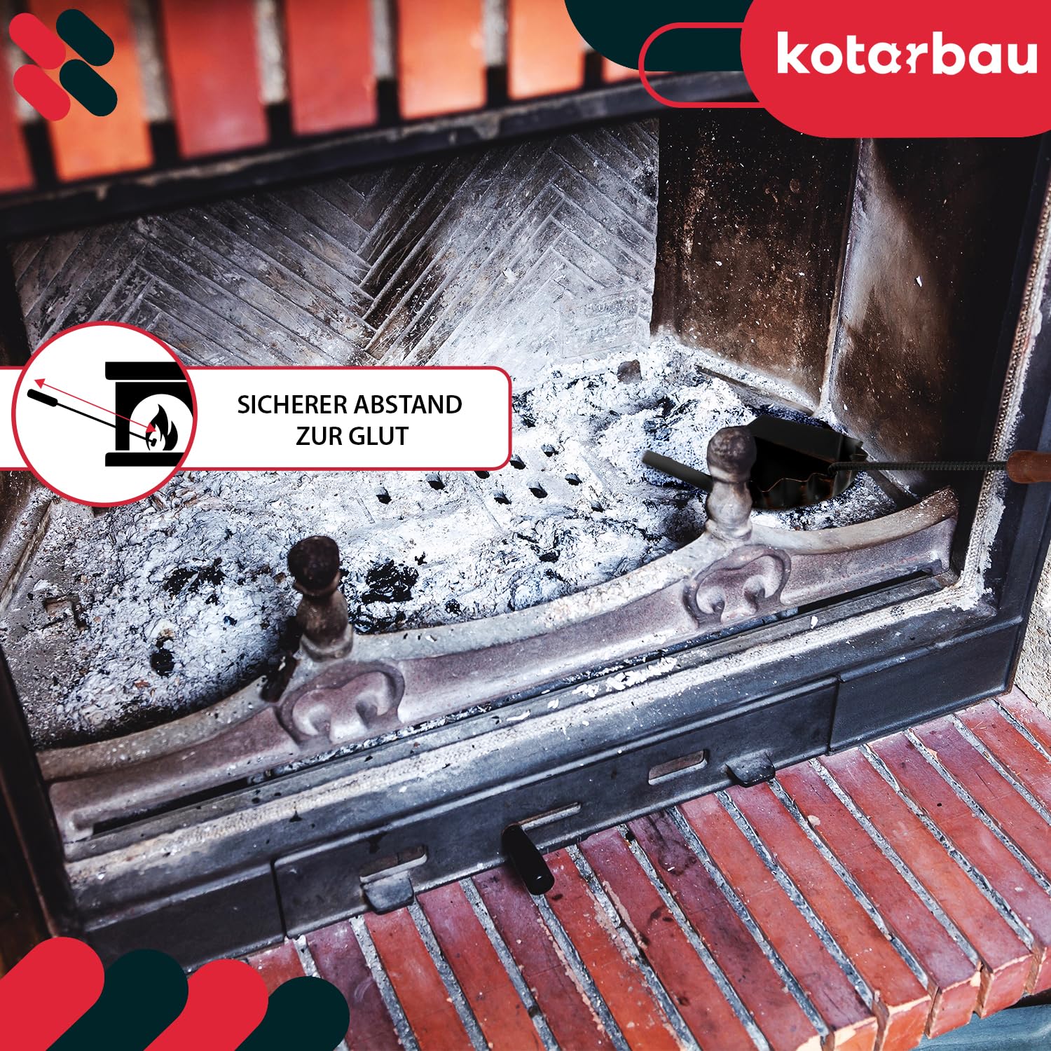 KOTARBAU® Kaminbesteck mit Ständer Set Kaminzubehör Kaminständer Schürhaken Aschekratzer Kohlenschaufel Besen Kamingarnitur Kaminset Ofenbesteck Schwarz