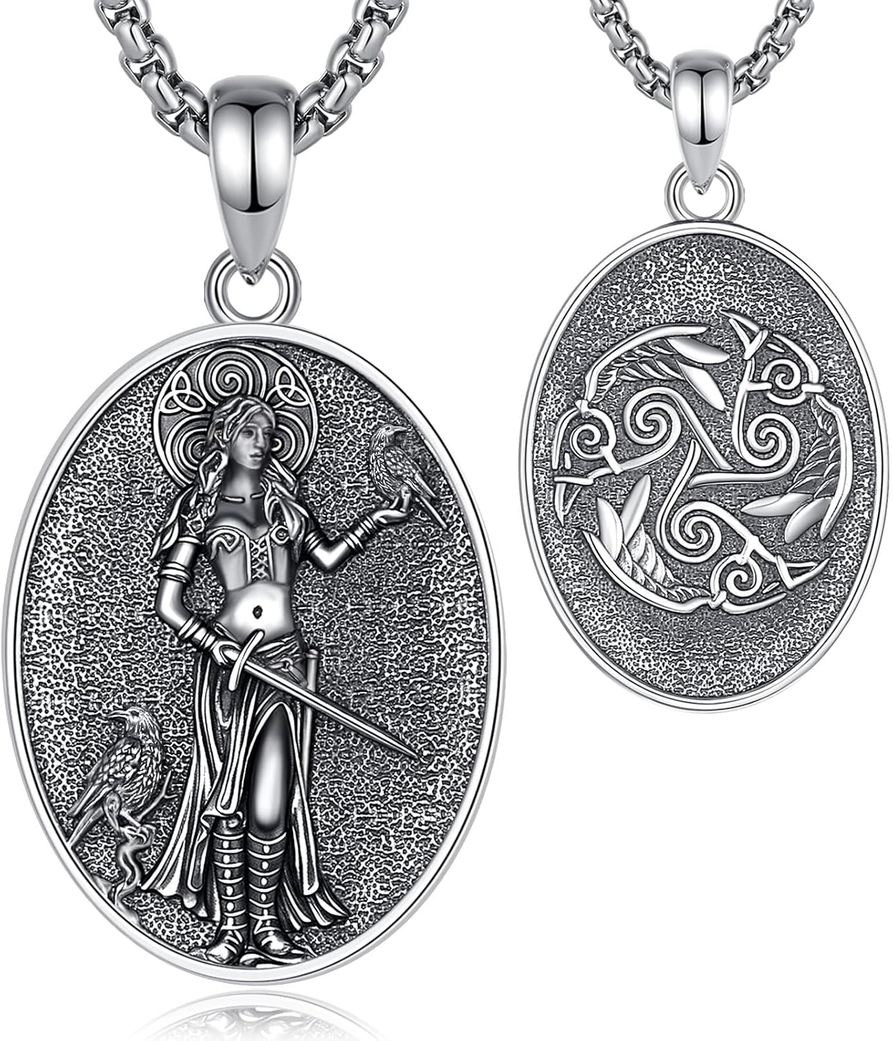 EUDORA 925 Sterling Silver Goddess Hecate/Nyx/Triple Moon Goddess/Celtic Goddess/Wheel of Hecate Key Necklace Medal for Women Amulet Jewelry Gifts for Women, 20"+2"