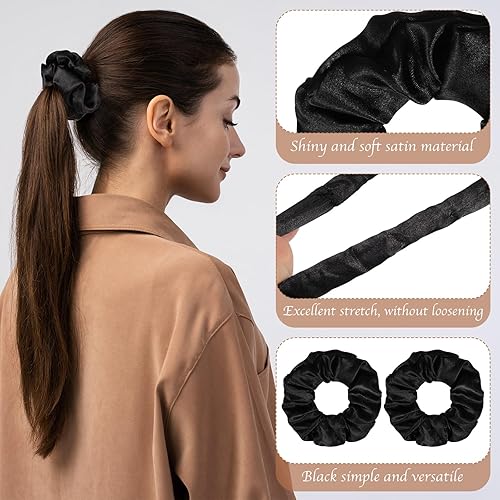 Miniatura 2 de 24 accesorios de seda para el cabello bandas elásticas de satén, bandas elásticas negras para el cabello para mujeres y niñas