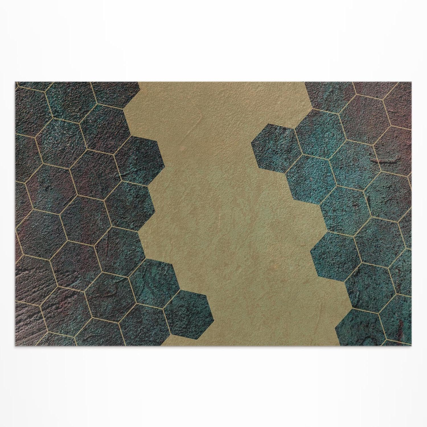 Tapis d'extérieur 150x225 cm en PVC motif hexagones pour terrasse et jardin