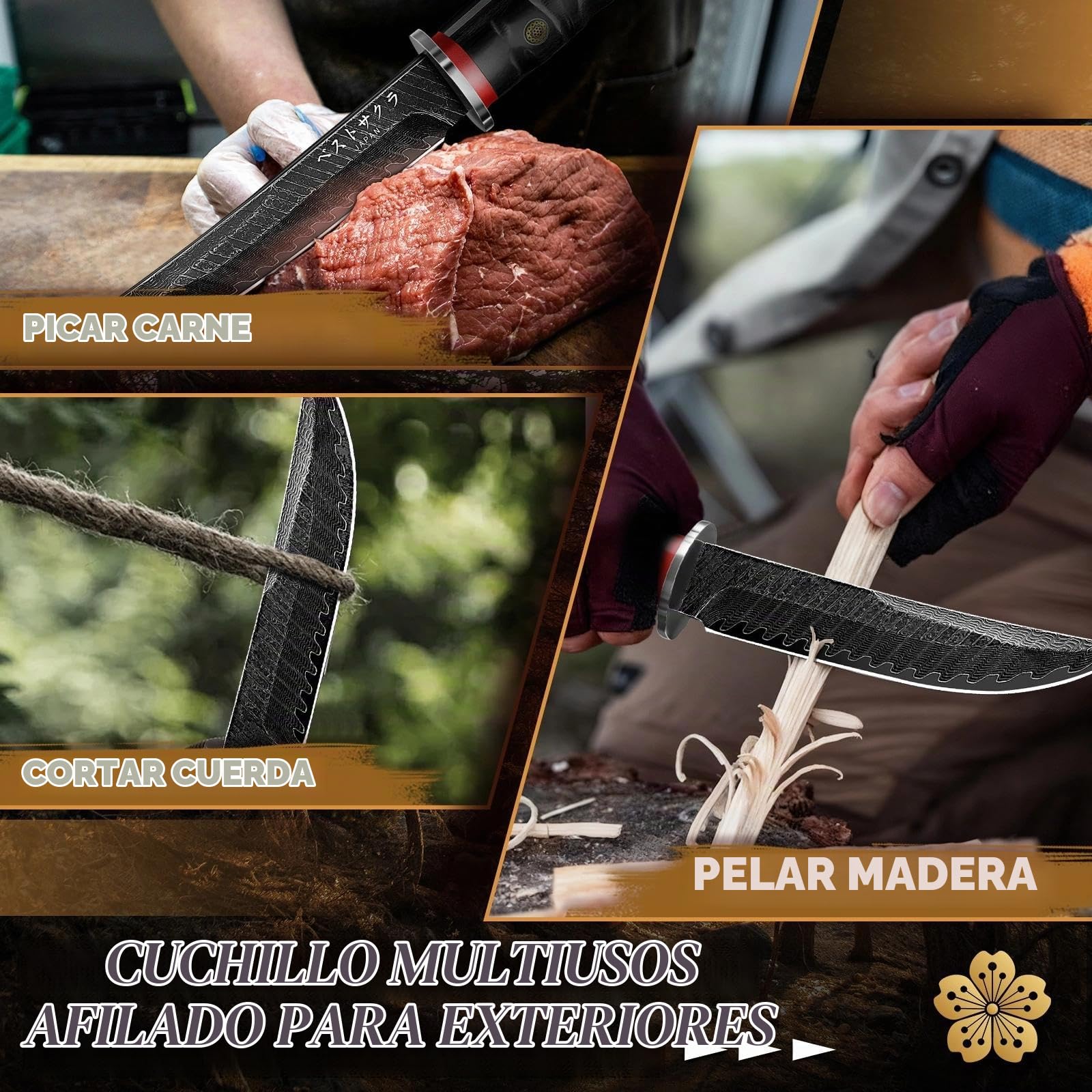 PURPLEBIRD Cuchillo Camping Acero Carbono para Outdoor y Supervivencia | Cuchillo resistente para camping, senderismo y actividades al aire libre.