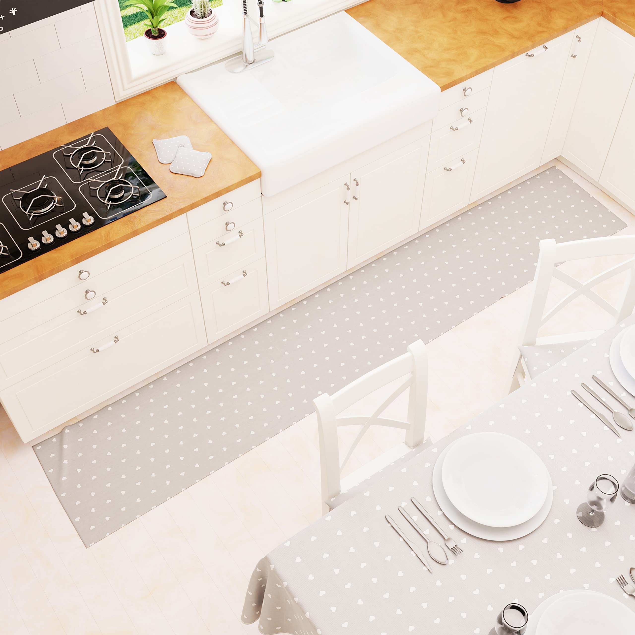 PETTI Artigiani Italiani - Kitchen Rug Runner Kitchen Non-Slip and Washable 52 x 100 cm Design Hearts Grey 100% Made in Italy - Image 2