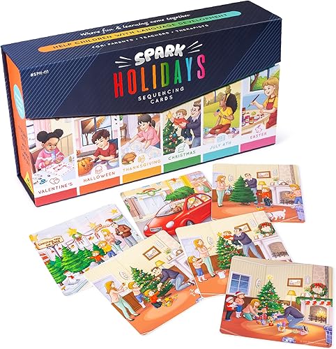 SPARK INNOVATIONS Holiday Tell A Story Tarjetas, Juego de secuenciación, Materiales de terapia del habla, Juego de autismo, Materiales de terapia