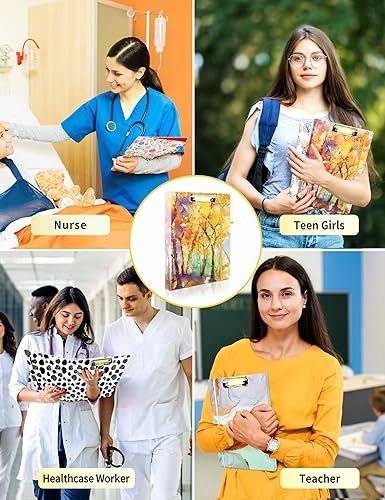 Miniatura 7 de SUNEE Folio portapapeles con bloc de notas, clip dorado de perfil bajo y bolsillo interior de almacenamiento, 13 x 9.1 pulgadas, bonito diseño de