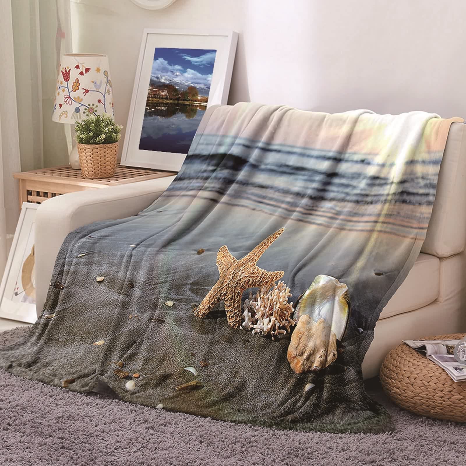 Plaid couverture polaire flannel douce KnSam 100x150cm jeté de lit canapé chambre bleu