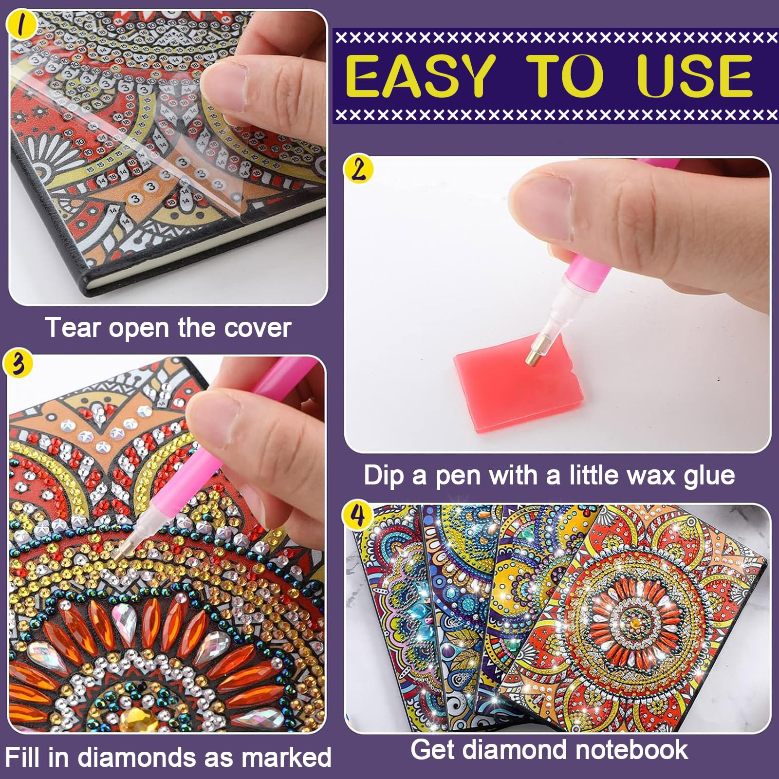 Ctosree Zestawy do malowania diamentami 5D 5D, DIY, kwiaty, diamenty, zestawy do malowania skóry, sztuka i rękodzieło, dla dorosłych, zestaw szkicowników, dziennik, szkicownik z narzędziami do