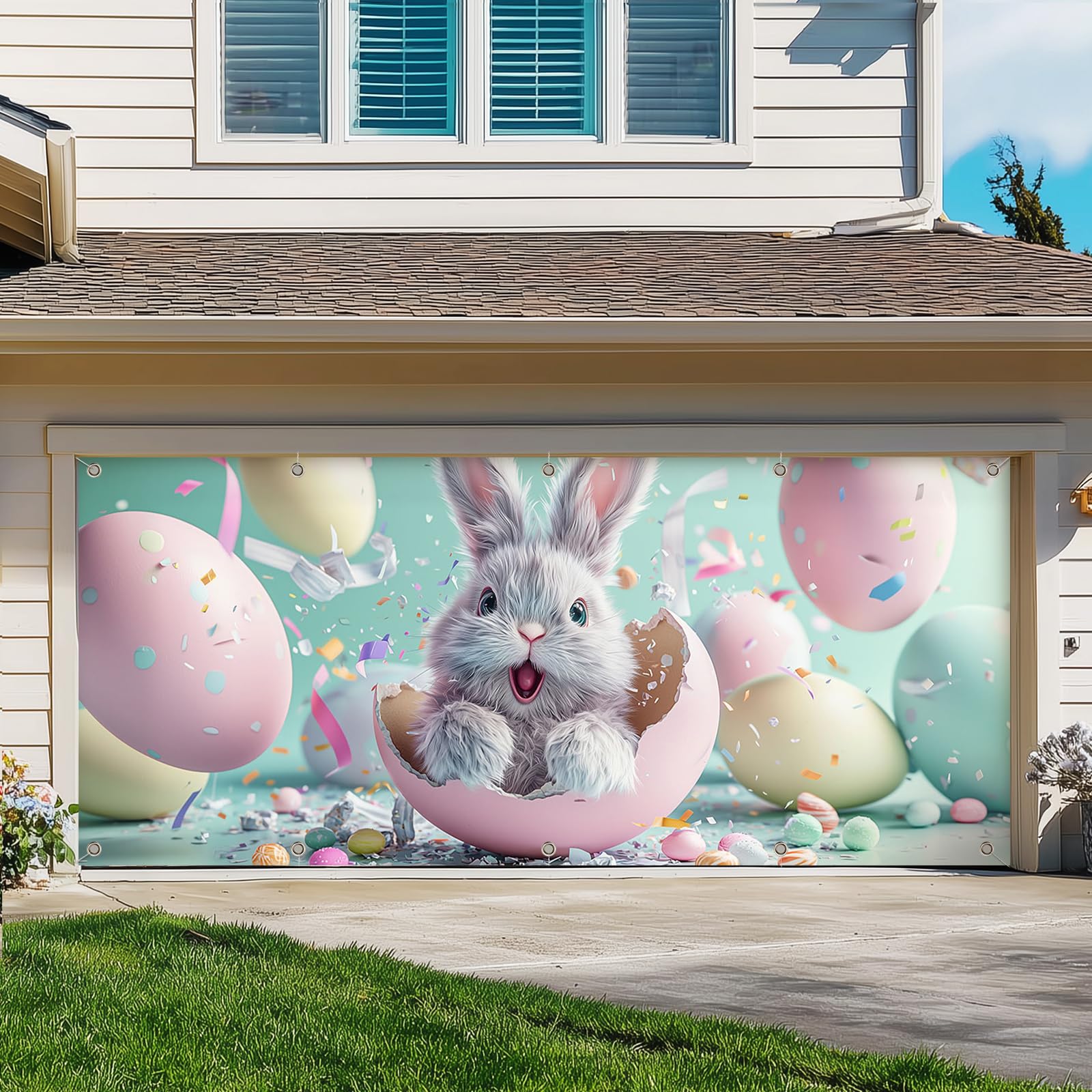 Grande bannière de Pâques pour décoration de porte de garage et fête de jardin