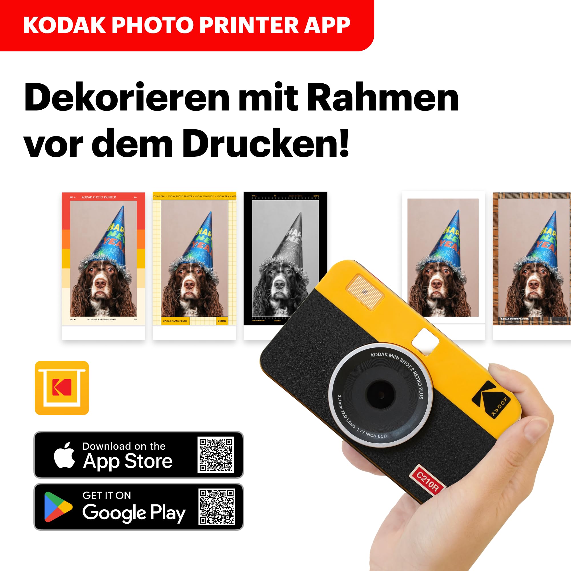 KODAK Mini Shot 2 Retro 4PASS 2-in-1 Sofortbildkamera und Fotodrucker (5,3x8,6cm) + 8 Blatts, Gelb