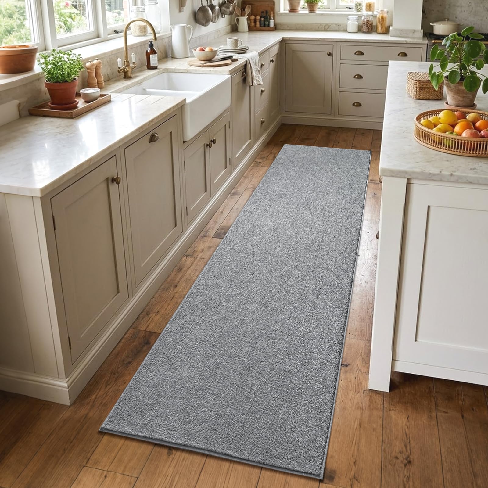 Grey Washable Runner Rug - 2x6