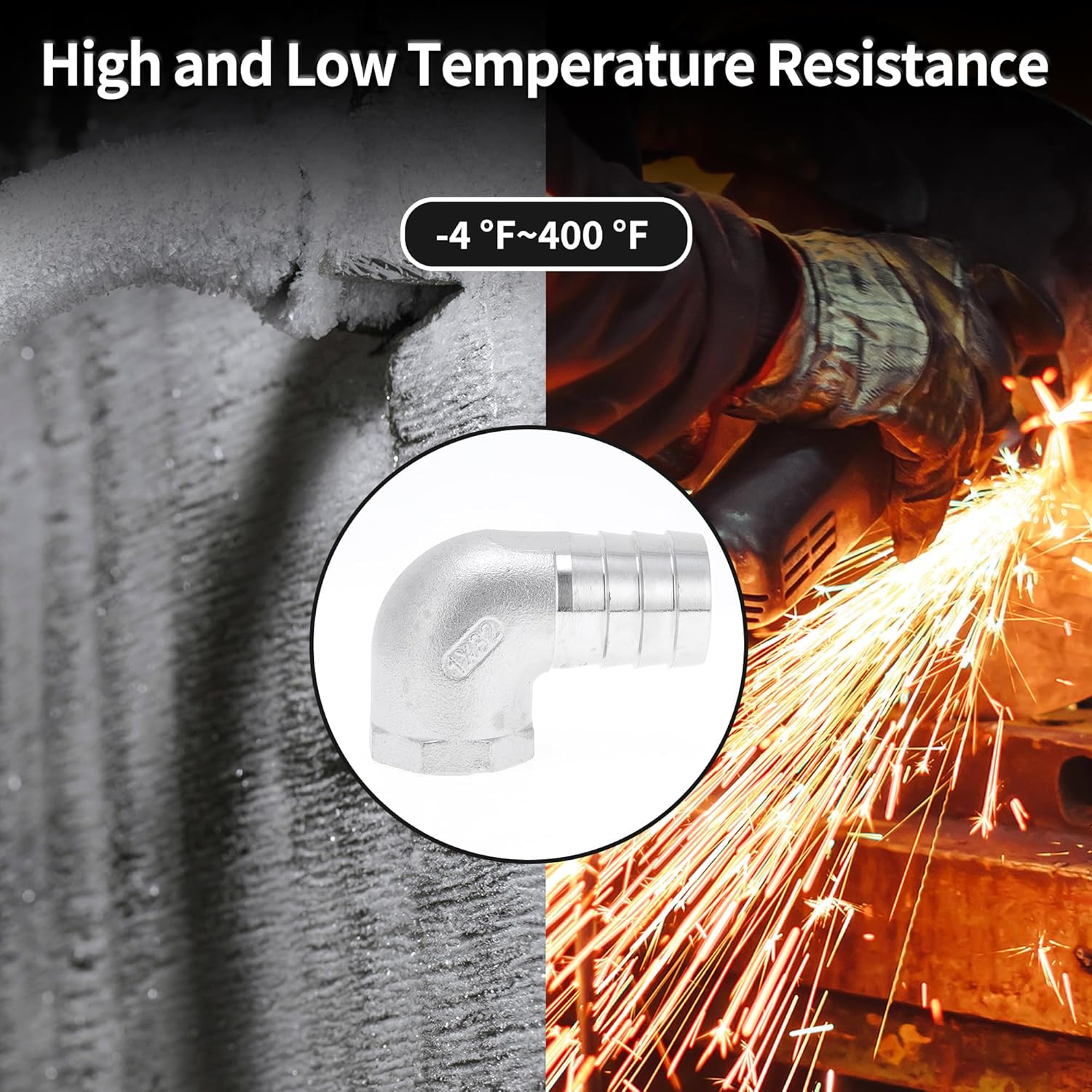 304 Stainless Steel Hose Barb 1.3 Inch OD 1 Inch BSPT 90 Degree Angle Connector for Air Water Oil Gas Fuel Pack of 2 Silver Tone