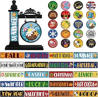 RattanView 41 Pcs Interchangeable Seasonal Decor Mini Standing Sign Farm...