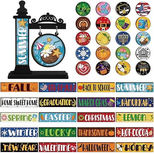 RattanView 41 Pcs Interchangeable Seasonal Decor Mini Standing Sign Farmhouse