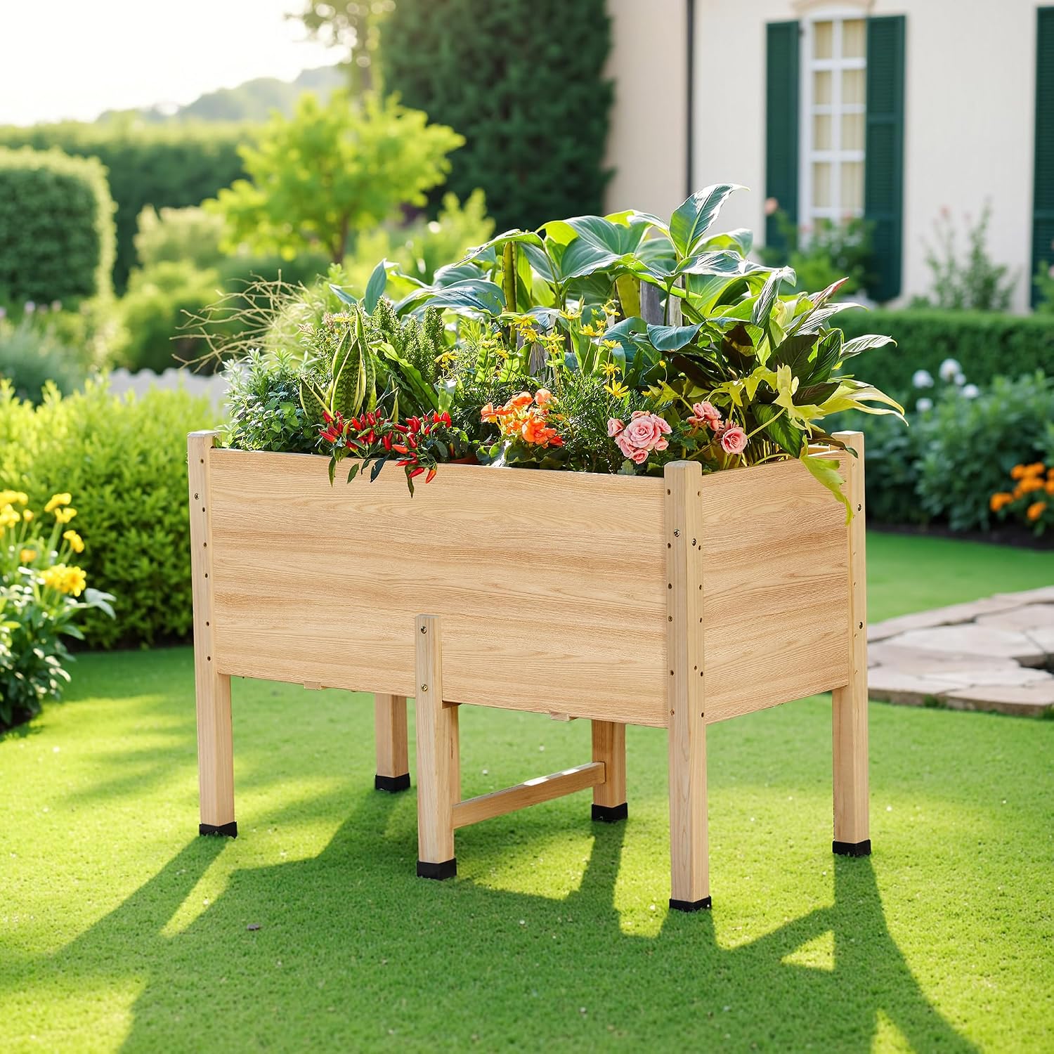 AMERLIFE 4x2 Ft Raised Garden Bed with Legs and Drainage Holes, 16 Inch Deep Elevated Wood Planter Box for Vegetables, Flowers, Herbs, Balcony, Patio, Backyard