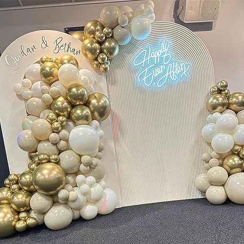 Miniatura 7 de Globos de arena blanca, 113 piezas de diferentes tamaños, kit de guirnalda de globos de color crema beige de 1812105 pulgadas, globos de látex mate