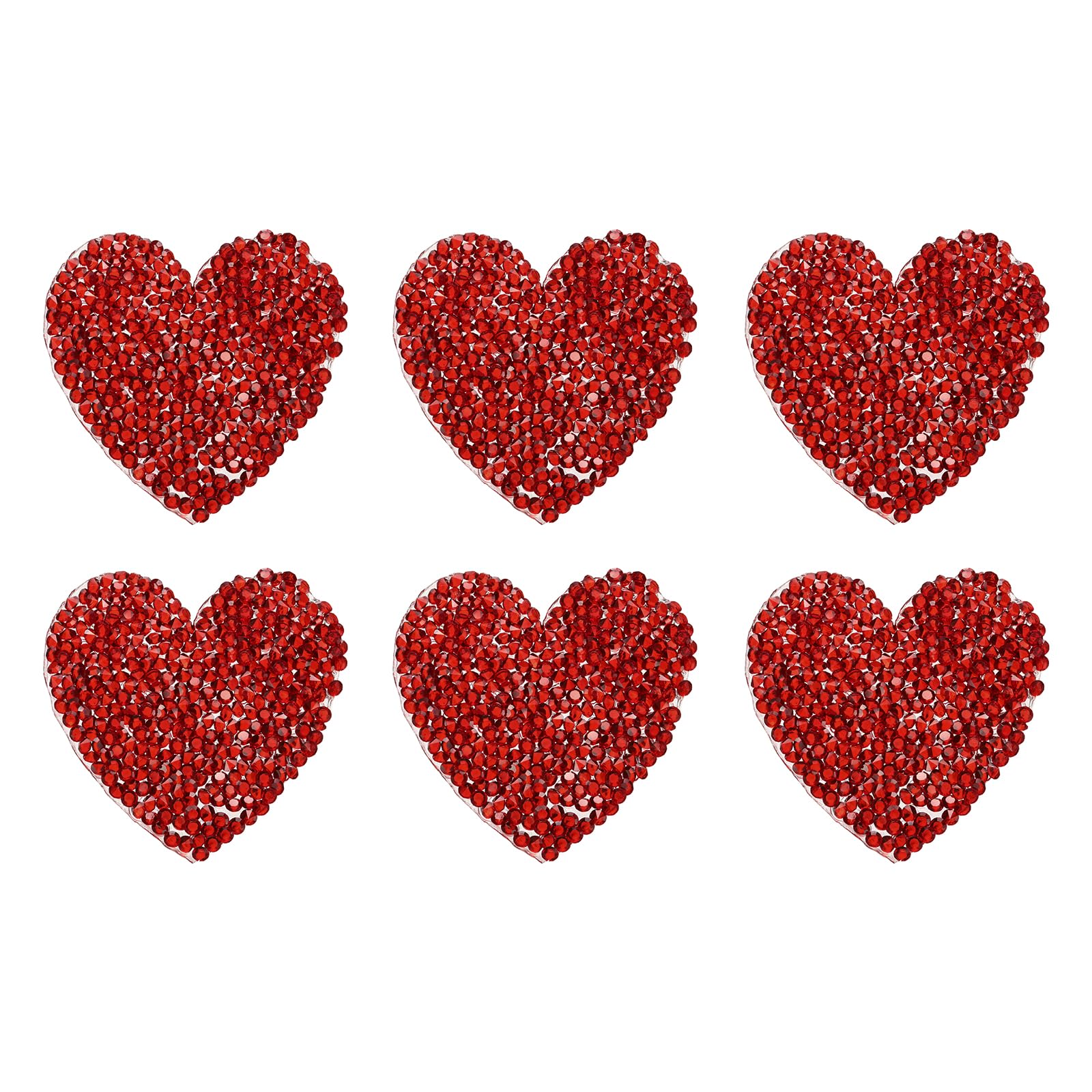 sourcing map 6 Pcs Heart Iron on Patches Heart Rhinestone Adhesive Appliques 5.5cm Sew on Patches for DIY Crafts Clothing Repairing Shoes Bag Hat Decoration, Red