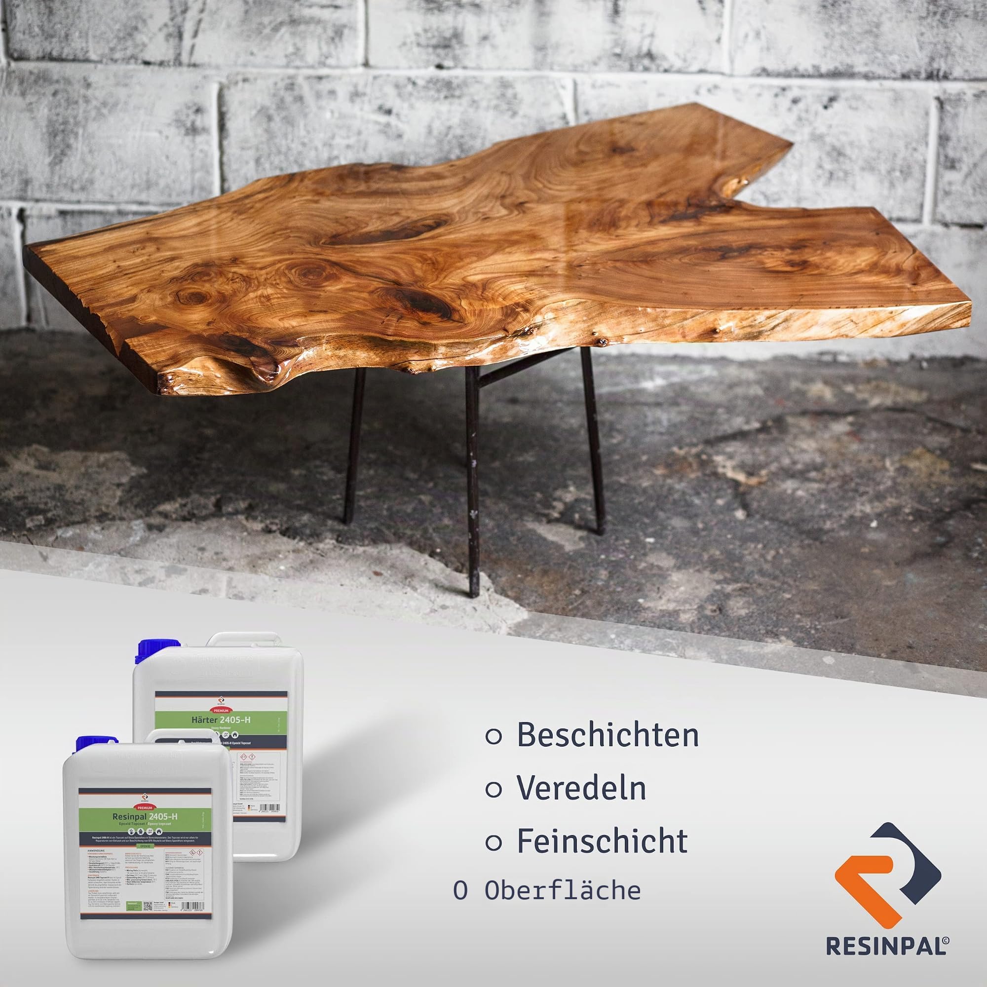 Epoxid Topcoat Resinpal 2405-H | 7,5 kg Epoxy-Topcoat-Set | Glaskar und geruchsarm | Zum Versiegeln und Beschichten | Für Bootsreparatur und als Holzschutz |UV-Resistent | Auf Basis Epoxidharz |